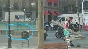 Fotomontaje con las imágenes del presunto robo de la tubería en el paseo de Gràcia difundidas por CSIF