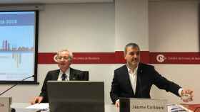 Miquel Valls y Jaume Collboni en rueda de prensa desde la Cambra de Barcelona / PABLO ALEGRE