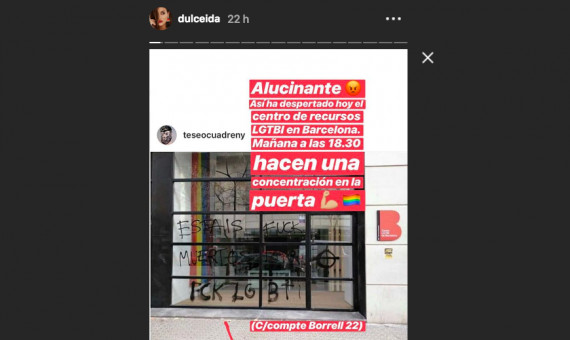 La influencer Dulceida mostrando su apoyo al centro LGTBI / DULCEIDA INSTAGRAM