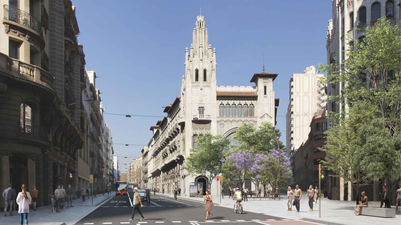 Dibujo de uno de los proyectos de reforma de Via Laietana, que prevé aceras más anchas y menos tráfico / AYUNTAMIENTO DE BARCELONA
