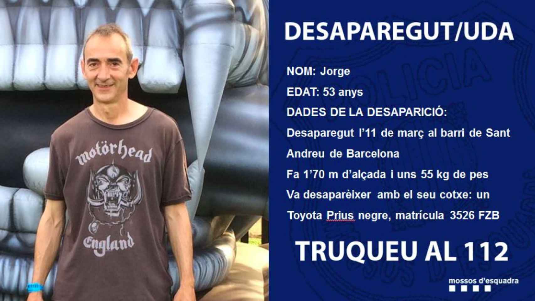 Los Mossos buscan a un hombre desaparecido en Sant Andreu, Barcelona / Twitter