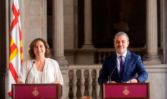 Ada Colau y Jaume Collboni, durante la presentación del pacto de gobierno / EFE