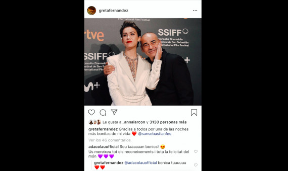 Captura de pantalla del comentario de Ada Colau en la publicación de Instagram de Greta Fernández