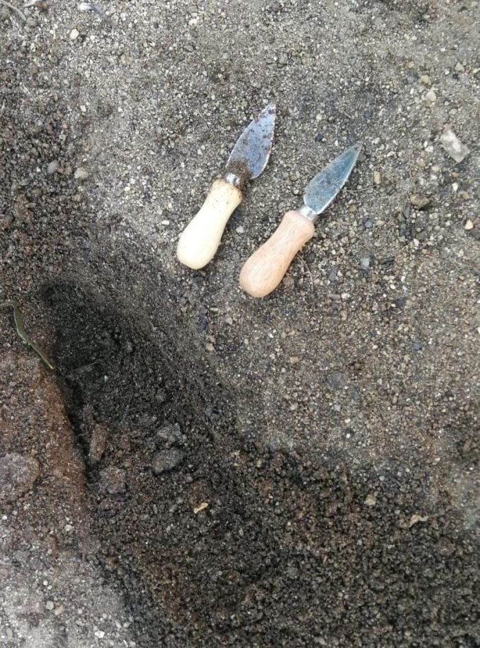 Dos cuchillos junto al lugar donde se habían enterrado 