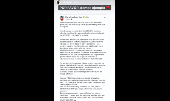 Captura de pantalla de la explicación de la influencer en sus redes sociales / HOLACUORE 