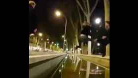 Momento en el que la turista salta antes de caer en un estanque de la Ciutadella / TWITTER