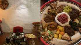 Interior y uno de los platos del restaurante etíope Abissínia de Gràcia / VM