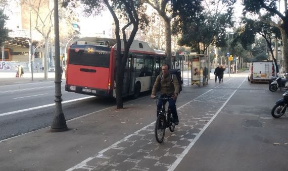 Un ciclista circula por el carril bici de Diagonal / JORDI SUBIRANA