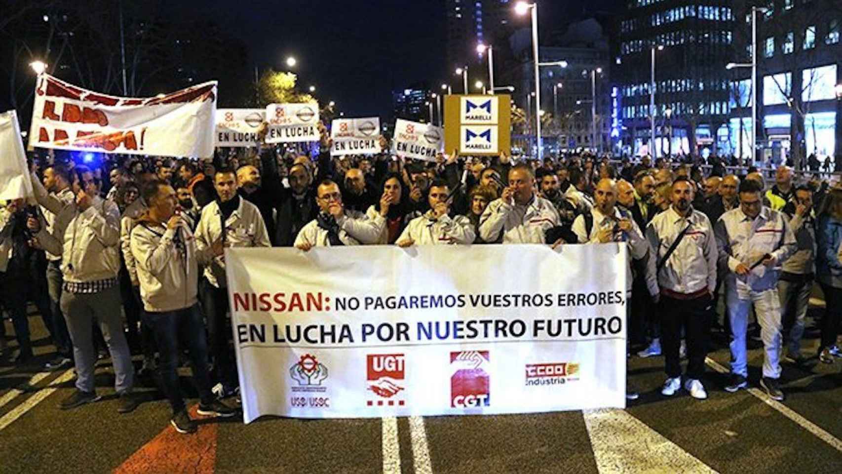 Manifestación de los trabajadores de Nissan este martes en la avenida Diagonal / TWITTER