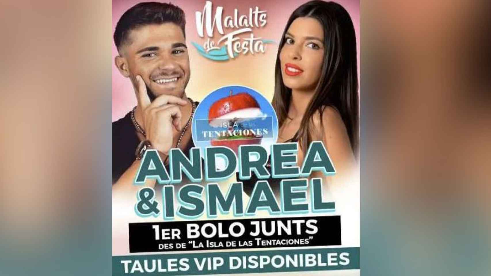 Flyer de la discoteca Malalts de Festa a la que irán Andrea e Ismael de 'La isla de las tentaciones' como invitados