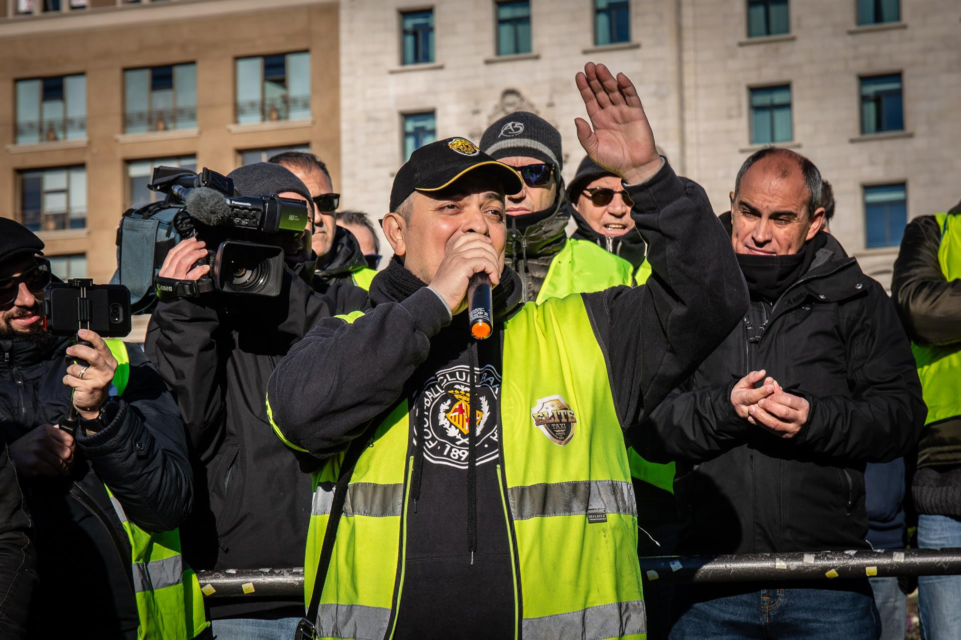 El portavoz de Élite Taxi, Tito Álvarez, en una movilización de taxistas / EUROPA PRESS