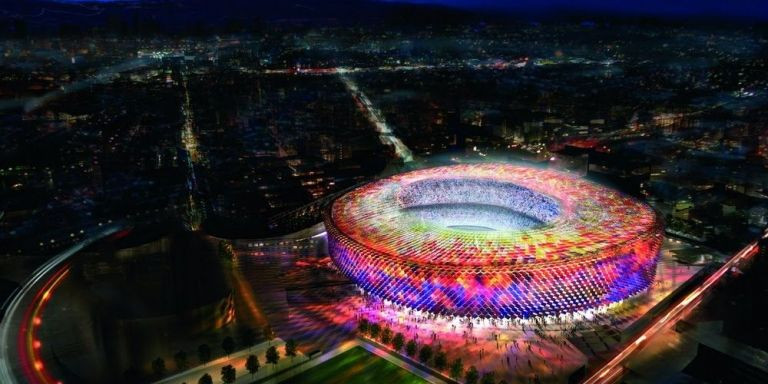 Maqueta del proyecto de Norman Foster para remodelar el Camp Nou bajo la presidencia de Joan Laporta 