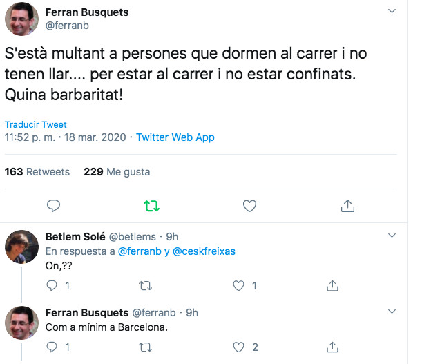 Los tuits de Ferran Busquets, director de Arrels / TWITTER