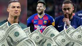 Ronaldo, Messi y Neymar, tres de los mejores jugadores de fútbol, en un fotomontaje / BMAGAZINE