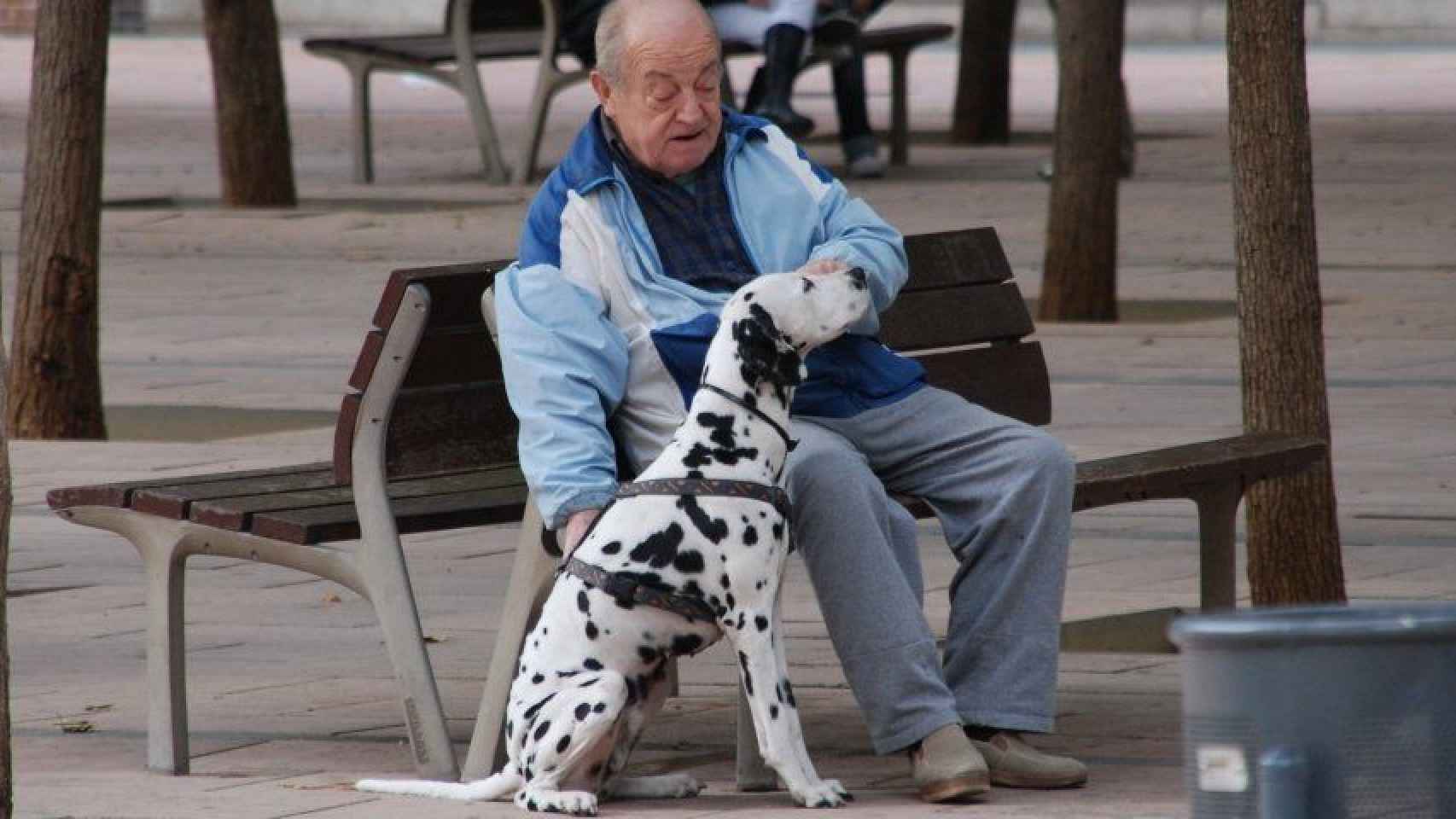 Un hombre con su perro en Barcelona