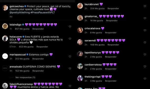 Captura de pantalla de los comentarios apoyando a Jessica Goicoechea / BMAGAZINE