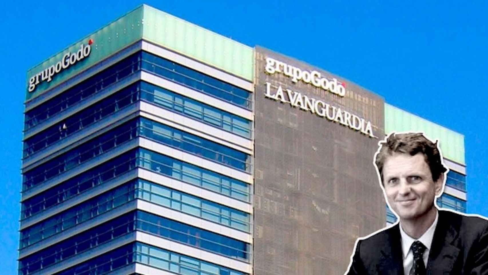 Carlos Godó, CEO del Grupo Godó, y una imagen de la torre donde se encuentra la sede de la empresa