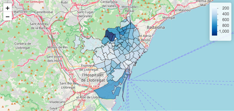 Afectación del coronavirus por barrios en Barcelona