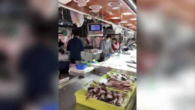 Pescatero de la Boqueria que ha vuelto a abrir su parada tras la reclusión total / METRÓPOLI ABIERTA