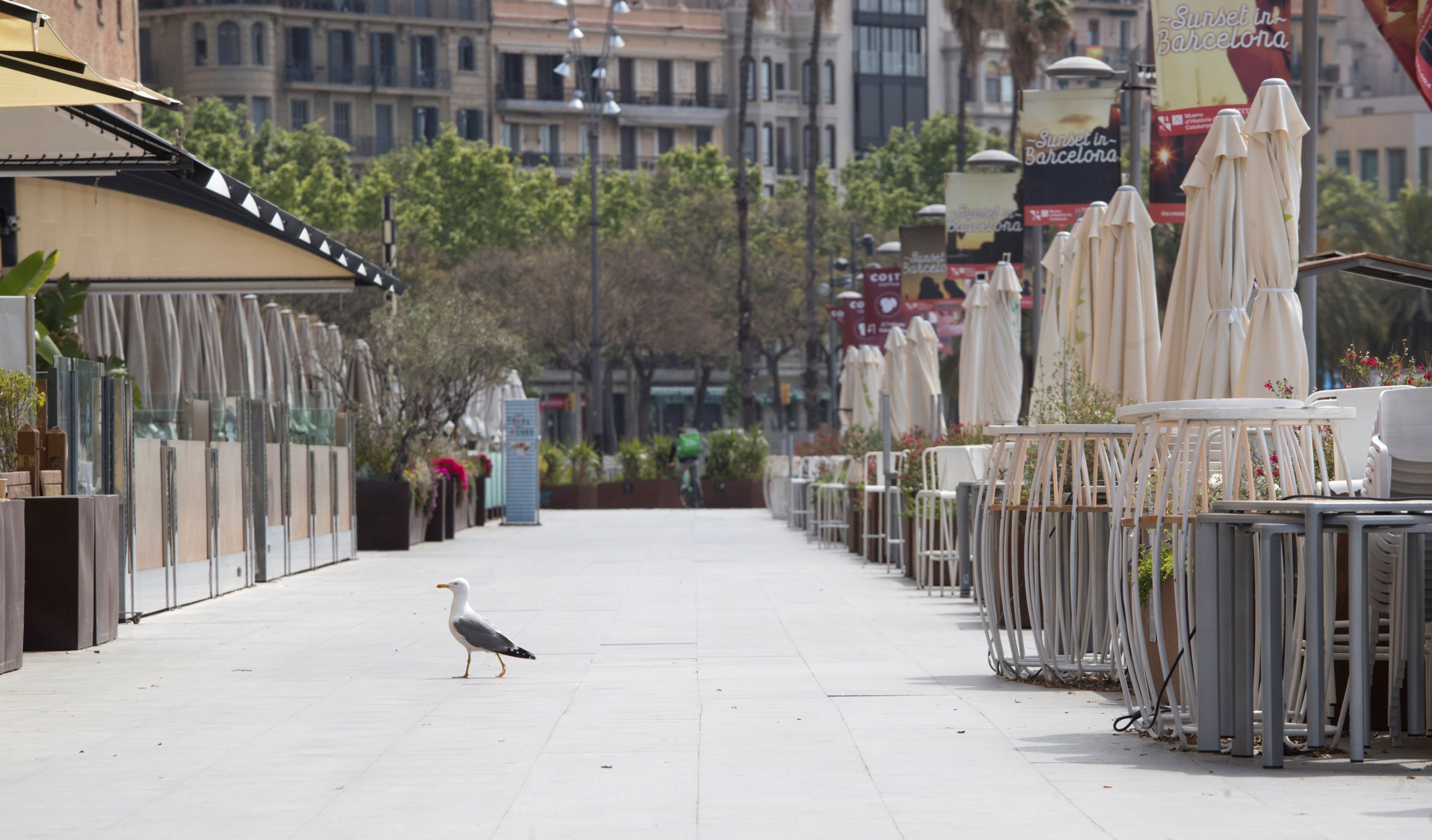 Terrazas vacías en la Barceloneta durante la crisis del coronavirus / EFE