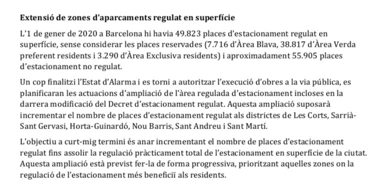 Extracto del documento municipal sobre el aparcamiento regulado / AYUNTAMIENTO DE BARCELONA