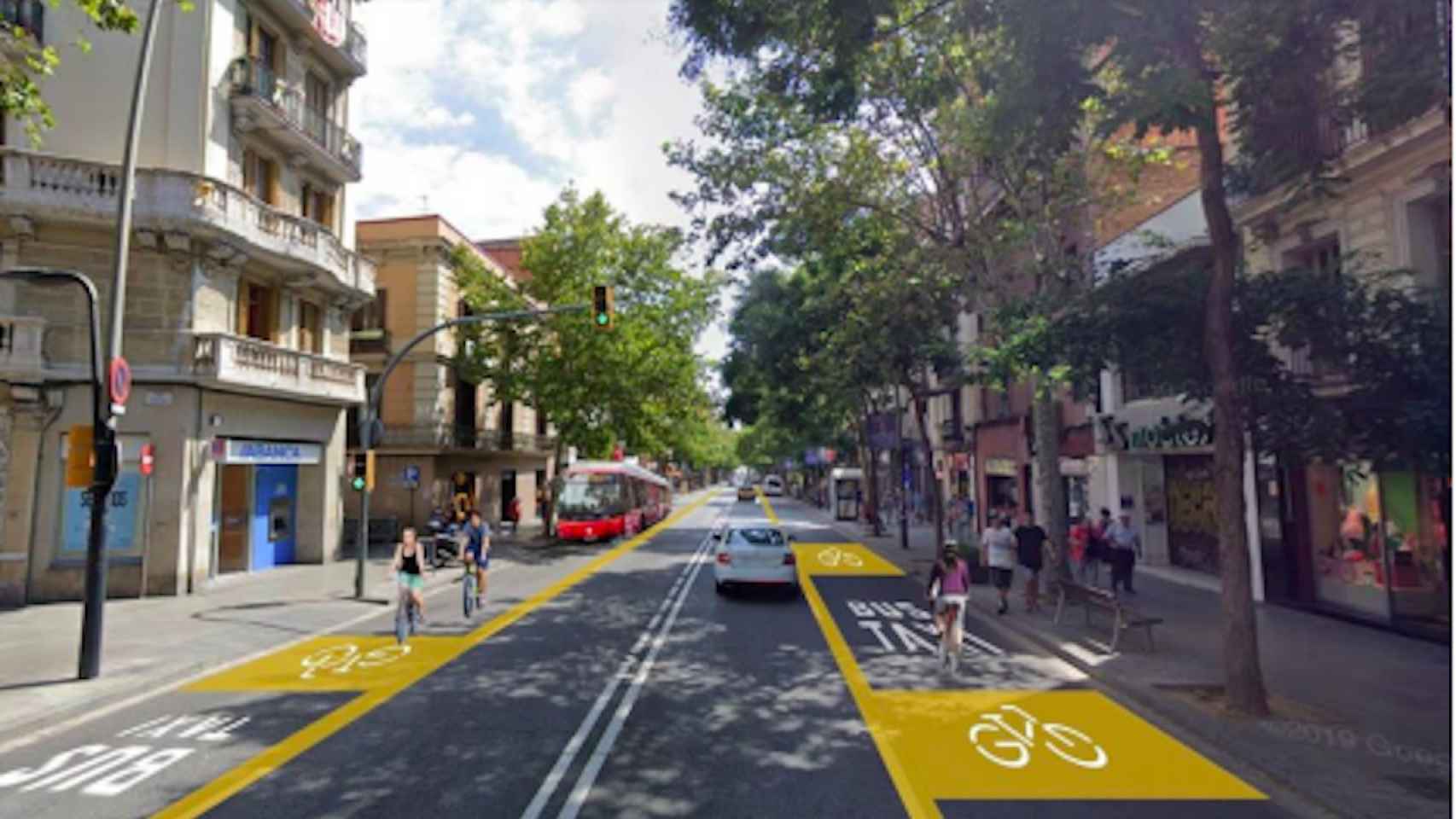 Imagen del futuro carril-bus-taxi-bici de Creu Coberta / AYUNTAMIENTO DE BARCELONA