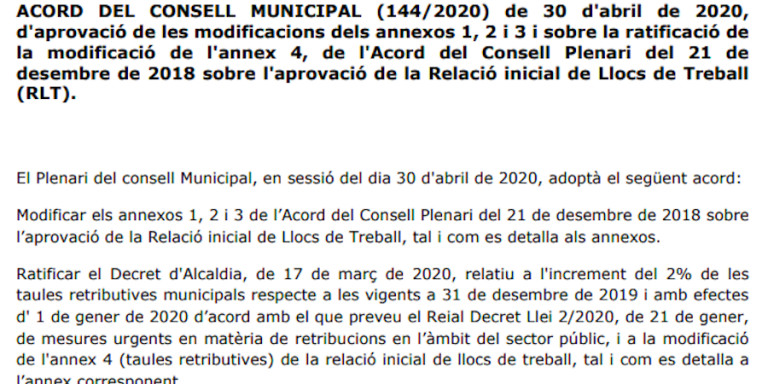 Captura del acuerdo del Pleno del Consejo Municipal del 30 de abril / AY. DE BCN