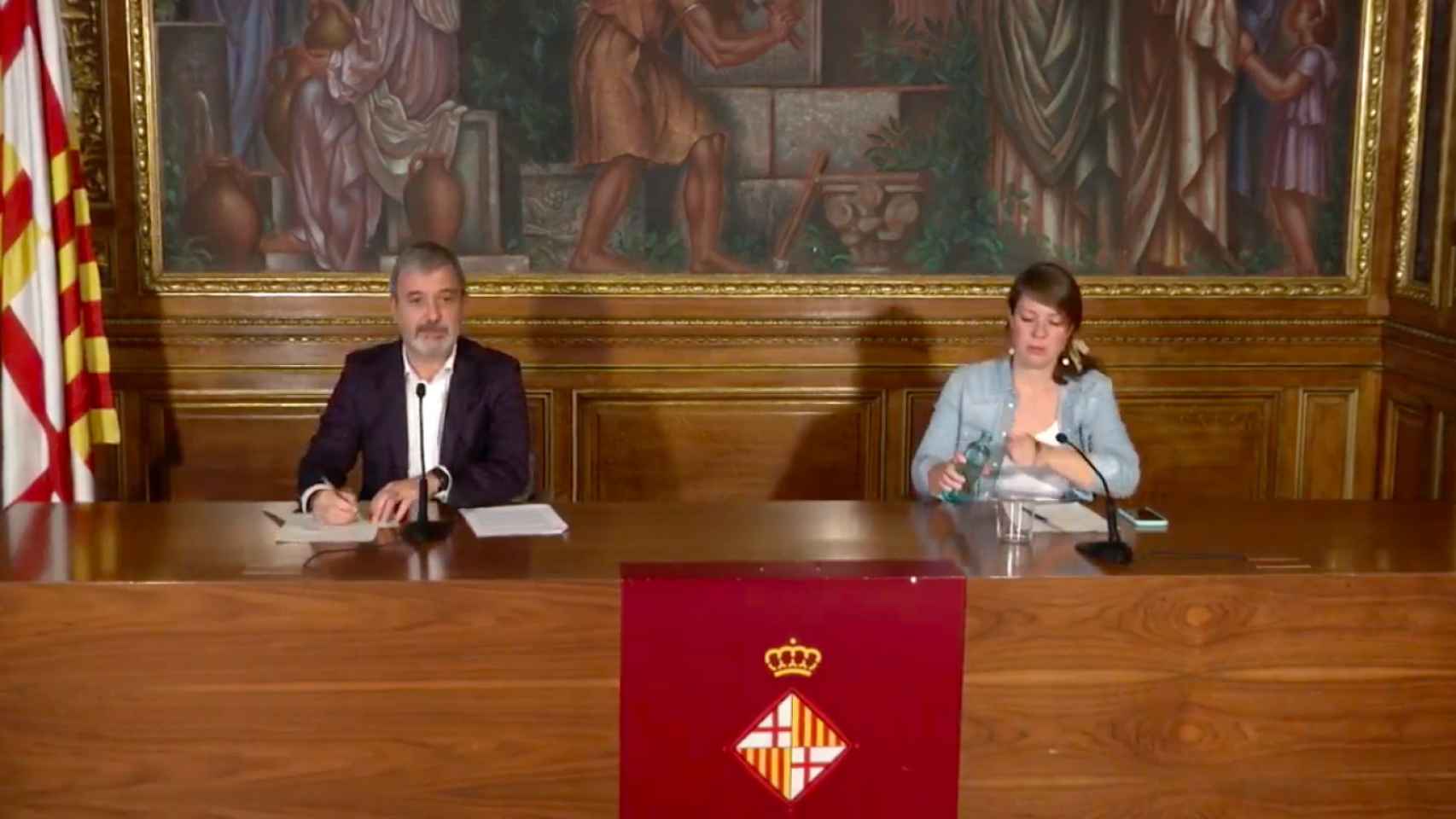 Jaume Collboni y Janet Sanz, en la rueda de prensa telemática de este miércoles / BETEVÉ