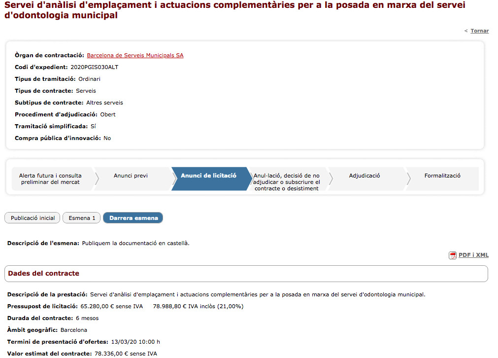La licitación para el informe del dentista municipal / AYUNTAMIENTO DE BARCELONA