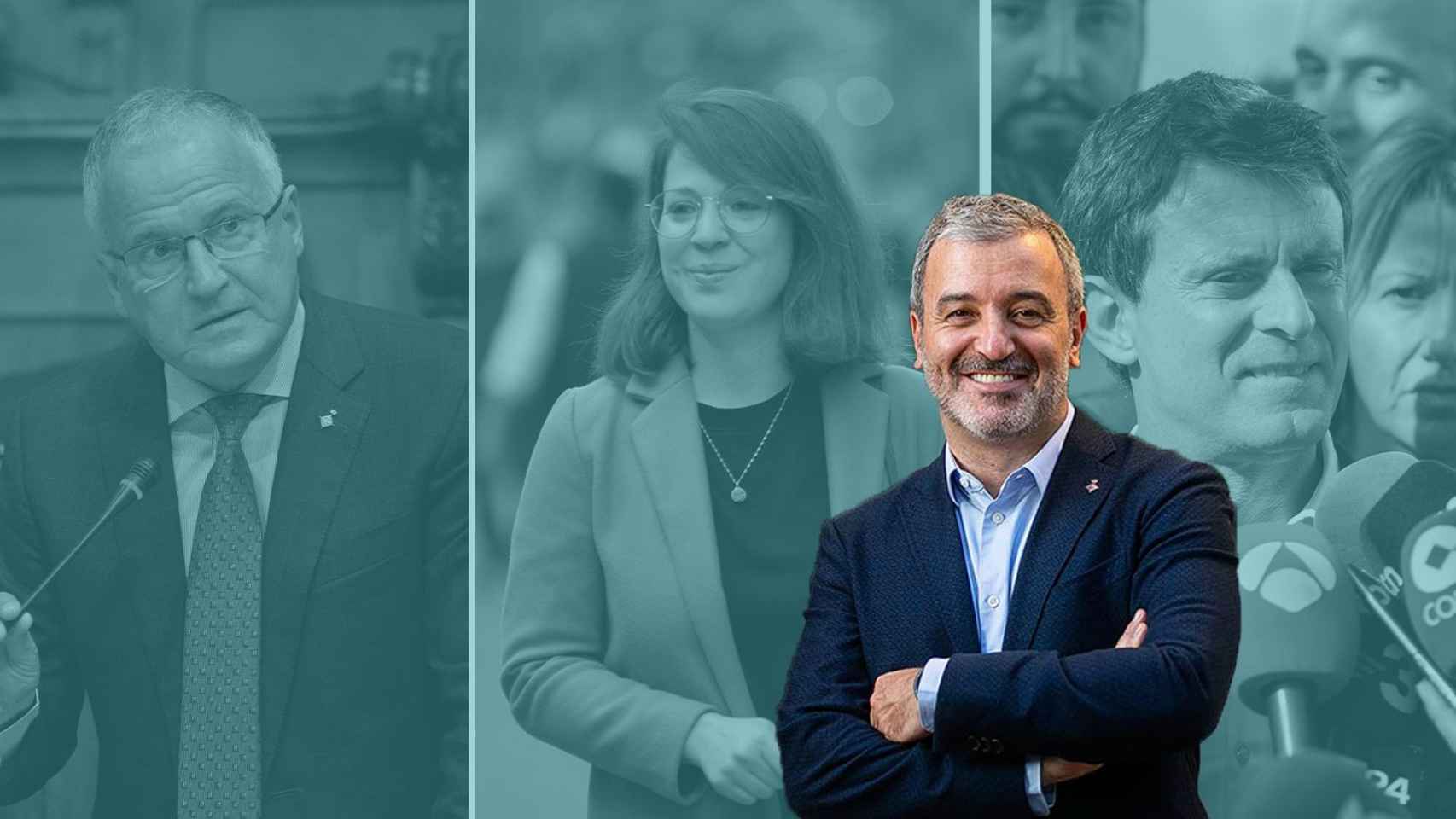 Jaume Collboni, primer teniente de alcalde de Barcelona, con Janet Sanz, Manuel Valls y Josep Bou / MA