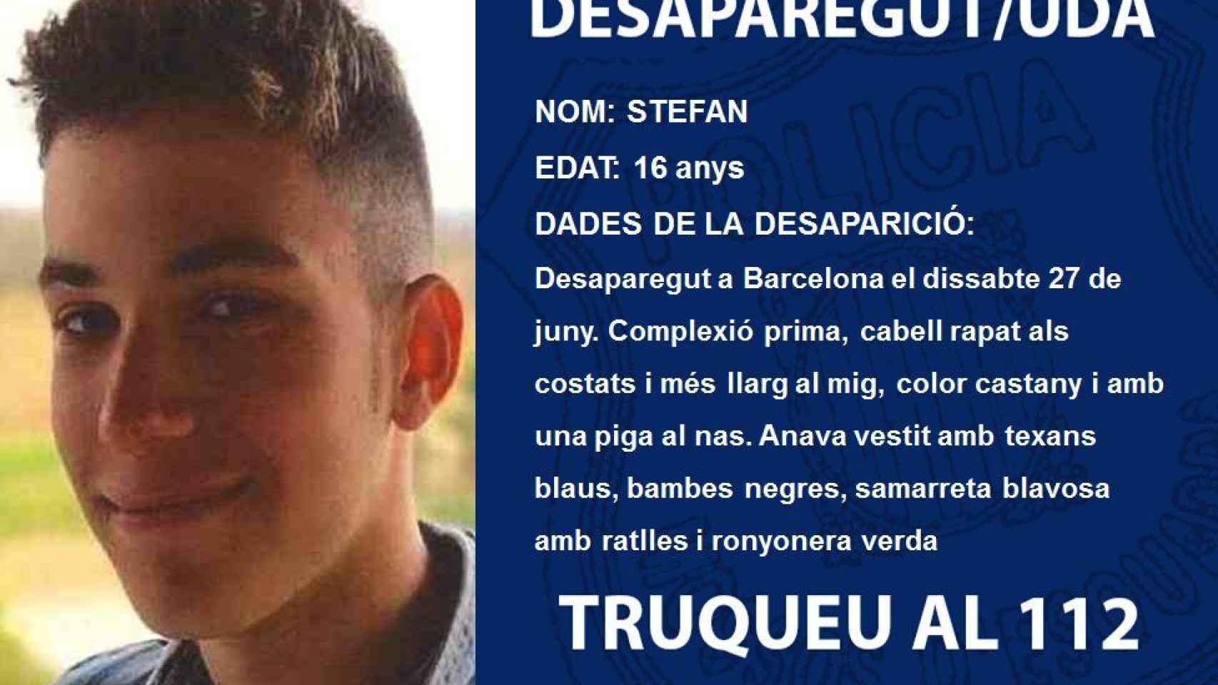 Stefan, el joven desaparecido en Barcelona / MOSSOS D'ESQUADRA