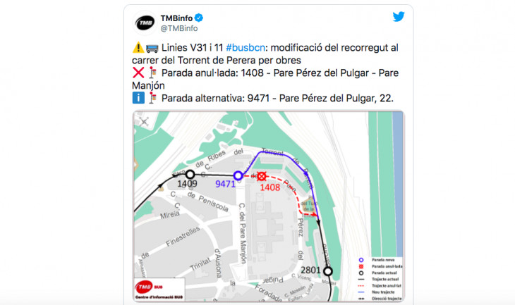 Parada alternativa en la 9471 - Pare  Pérez del Pulgar, 22 / TMB