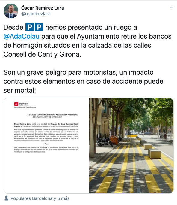 Tuit de Óscar Ramírez sobre los bloques de hormigon / TWITTER ÓSCAR RAMÍREZ