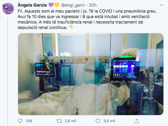 Un tuit de la enfermera del Hospital del Mar / TWITTER ÀNGELA GARCIA