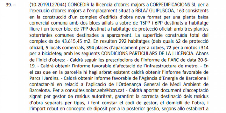 Aprobación de la licencia para construir en Rambla Guipúscoa, 163 / AY. DE BCN