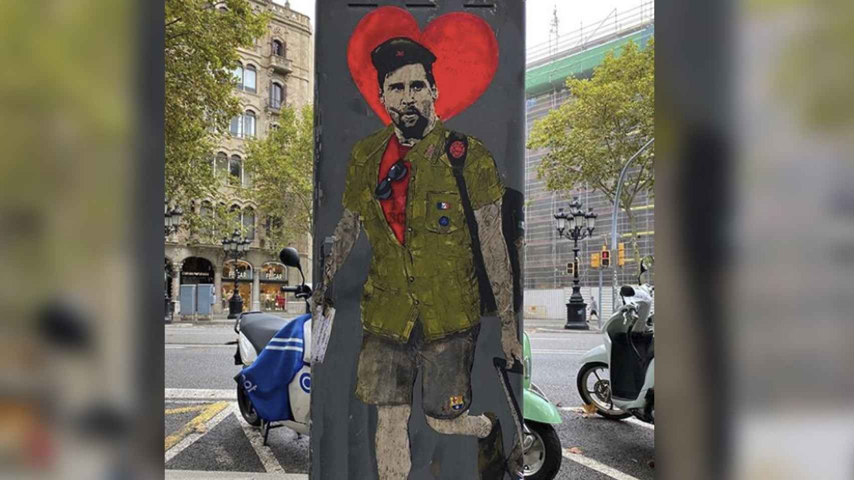 Grafiti Messi, a lo Che Gevara, en la plaza de Catalunya, pintado por Tvboy / INSTAGRAM