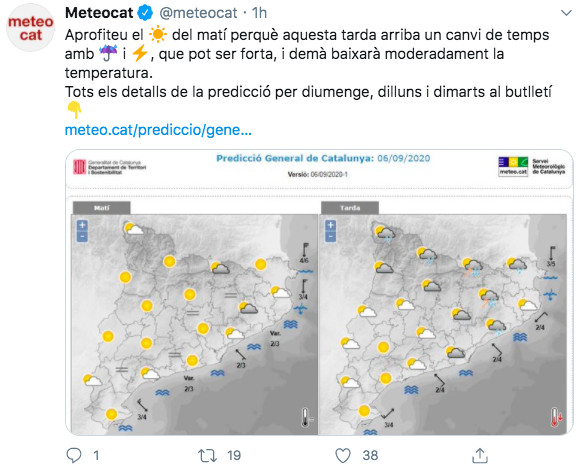 Tuit del Serveis Metereològic de Catalunya / TWITTER METEOCAT