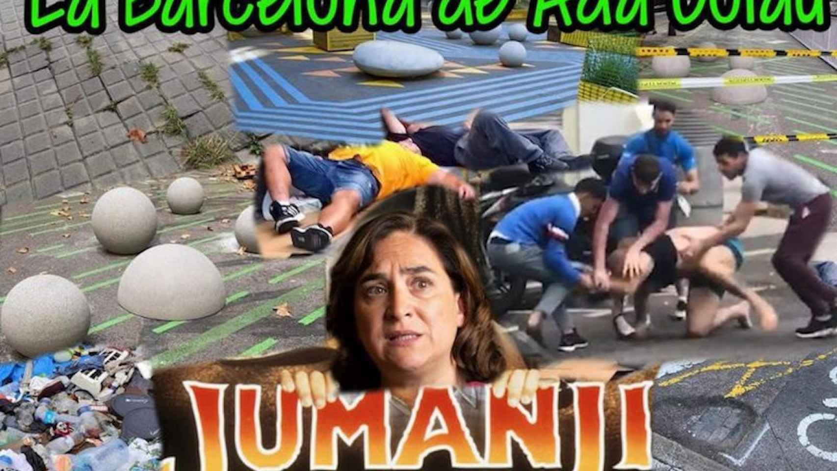 Algunos 'memes' en las redes sociales comparan la Barcelona de Colau con la película 'Jumanji' / TWITTER