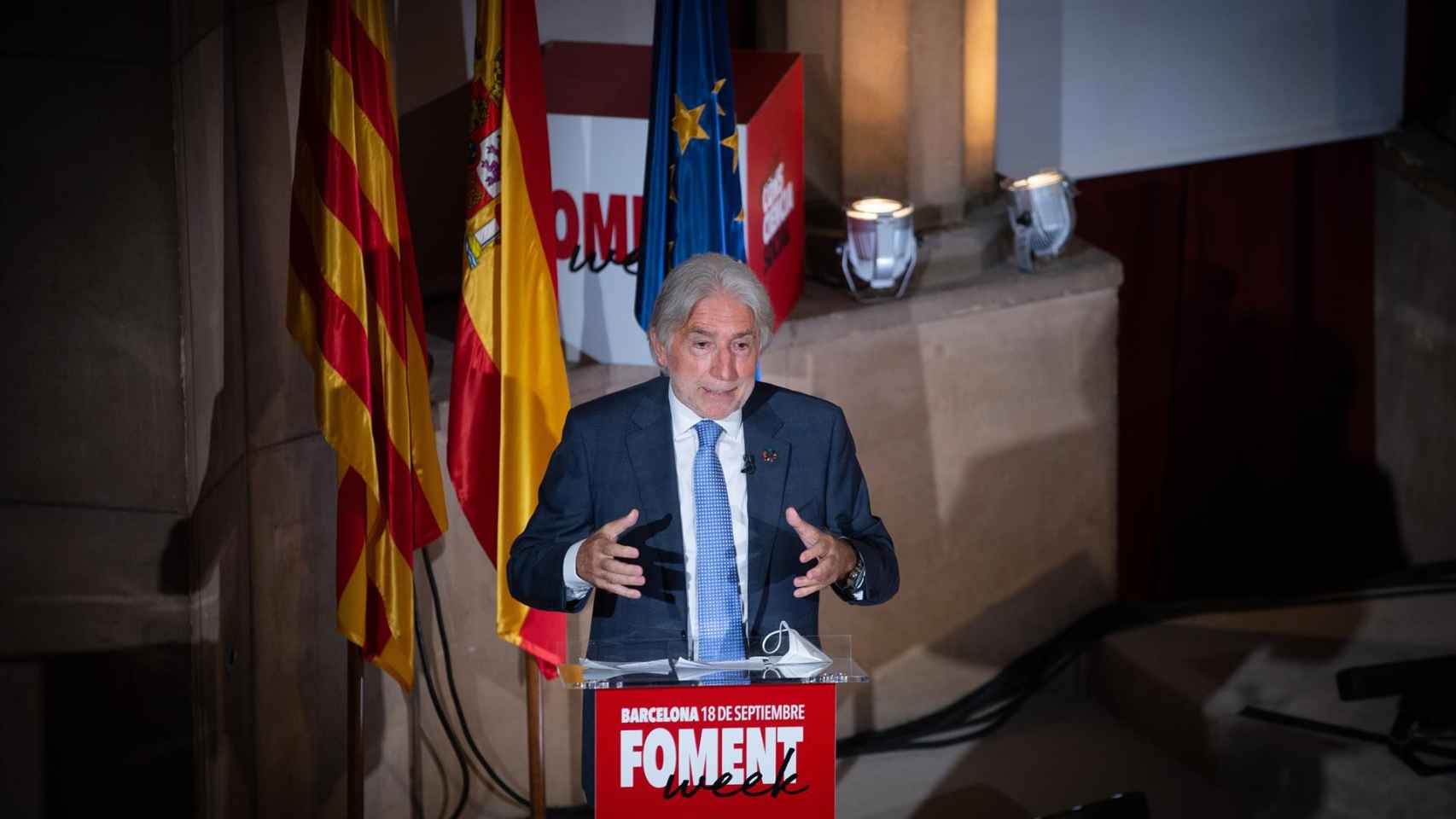 El presidente de Foment del Treball, Josep Sánchez Llibre, este viernes en el foro 'Mirando a Europa', el 18 de septiembre de 2020 / EUROPA PRESS