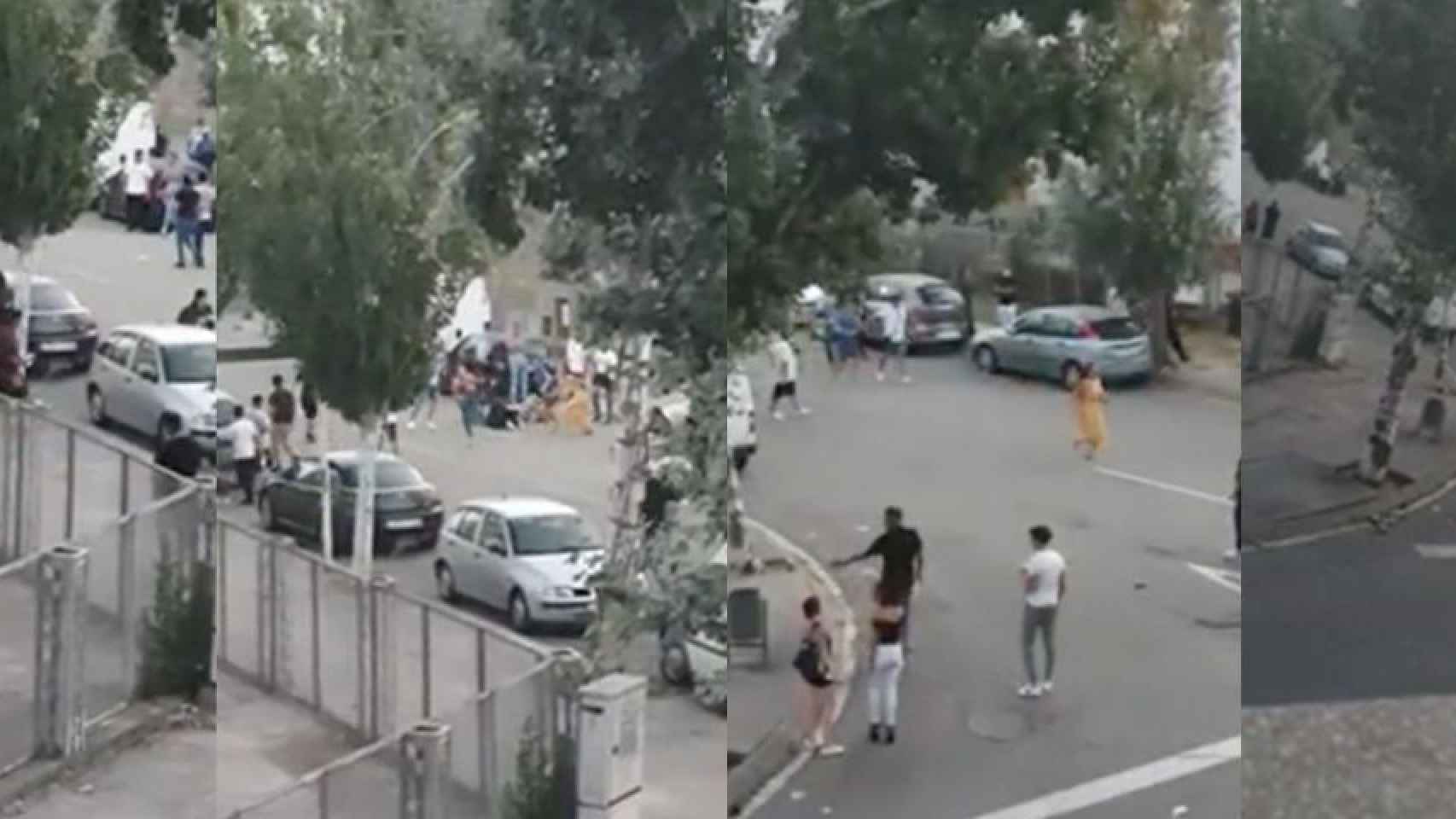 Fotogramas del vídeo donde se observa el apuñalamiento a Kristen a la salida de la discoteca Capitolio de Cornellà, cuyos presuntos autores han sido detenidos