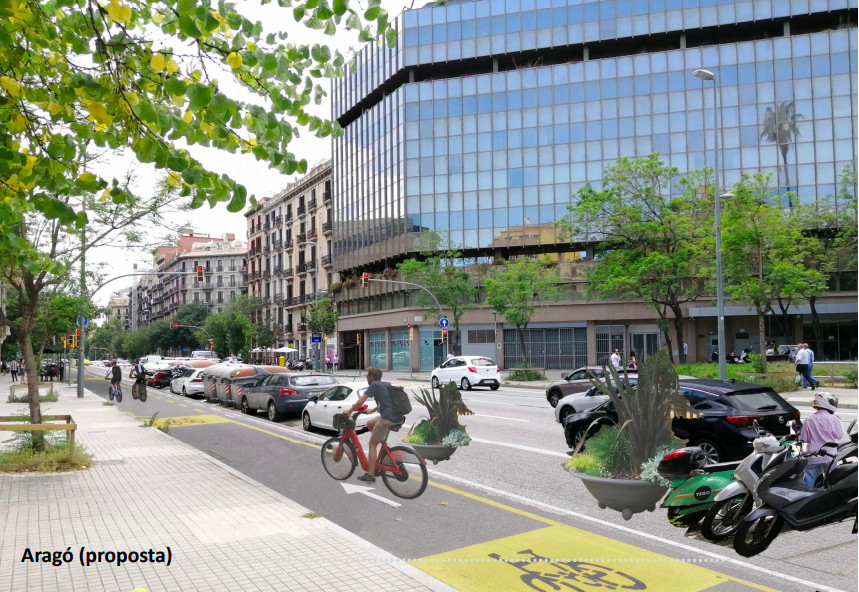 Imagen de un tramo del futuro carril bici de Aragó / AYUNTAMIENTO DE BARCELONA