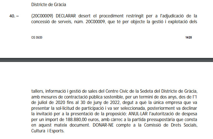 Datos del contrato desierto de la Sedeta / AYUNTAMIENTO DE BARCELONA