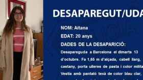 Información personal sobre Aitana, la chica desaparecida en Barcelona / MOSSOS