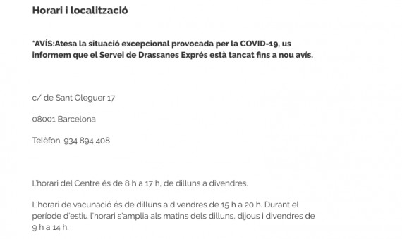 Información sobre el cierre de Drassanes Exprés, el único programa público de pruebas rápidas de VIH/ITS de Barcelona / HOSPITAL VALL D'HEBRON