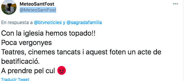 Tuit sobre la misa de la Sagrada Família / TWITTER