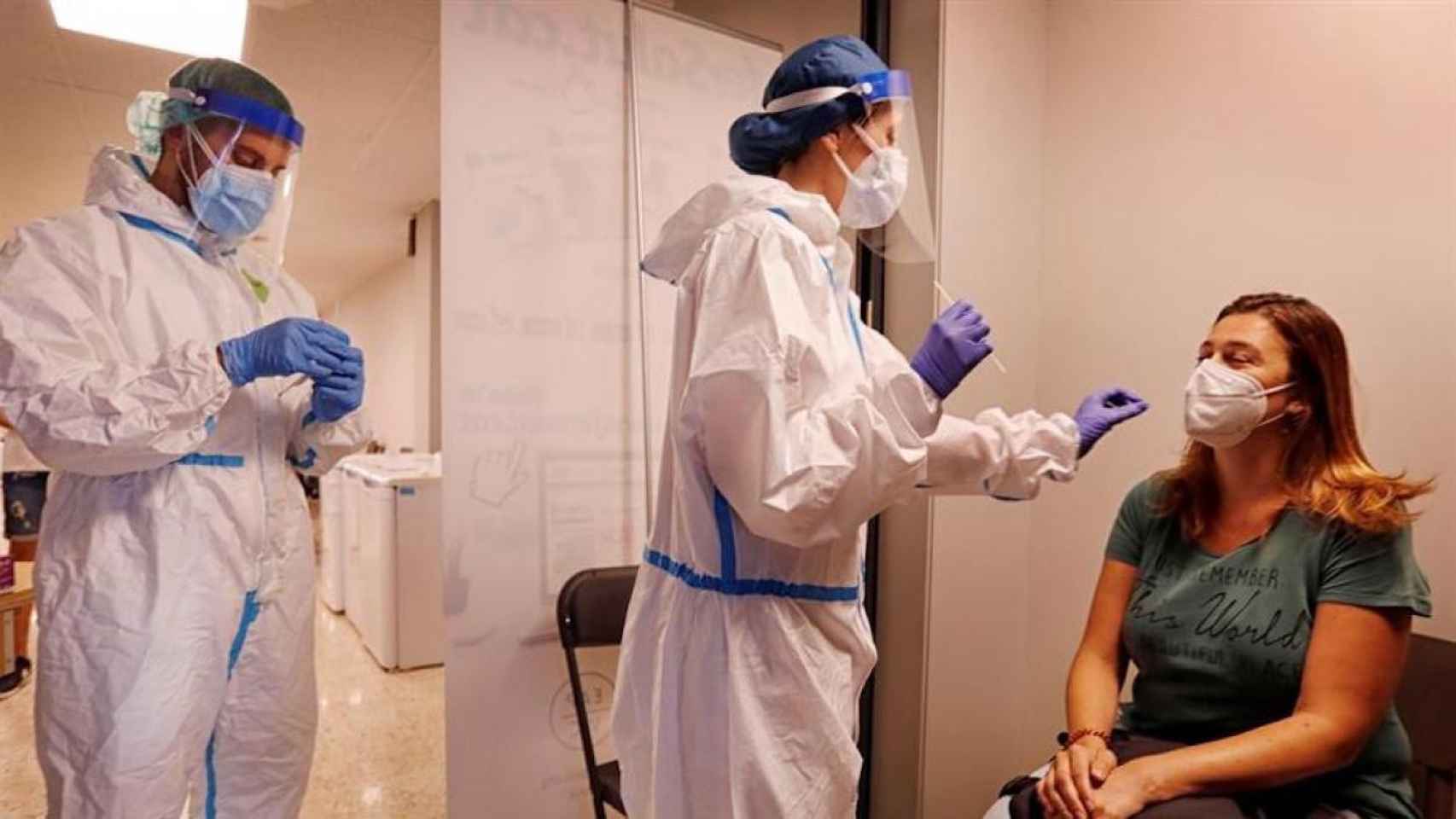 Una mujer se hace una PCR para comprobar si tiene coronavirus en un centro médico de Barcelona / EFE
