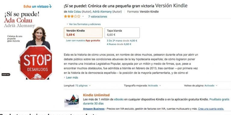 Venta del libro '¡Sí, se puede!', de Ada Colau, en Amazon / AMAZON