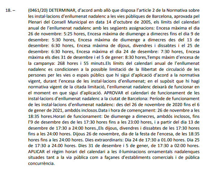 Texto de la comisión de gobierno sobre las luces de Navidad / AYUNTAMIENTO DE BARCELONA