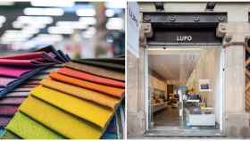 Montaje de dos fotos con unas telas y el exterior de la tienda Lupo de Barcelona / M.A