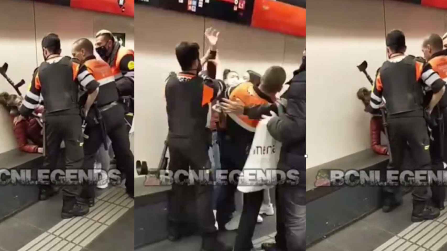 Varios vigilantes reducen a una mujer con muletas en el metro de Barcelona / BCNLEGENDS